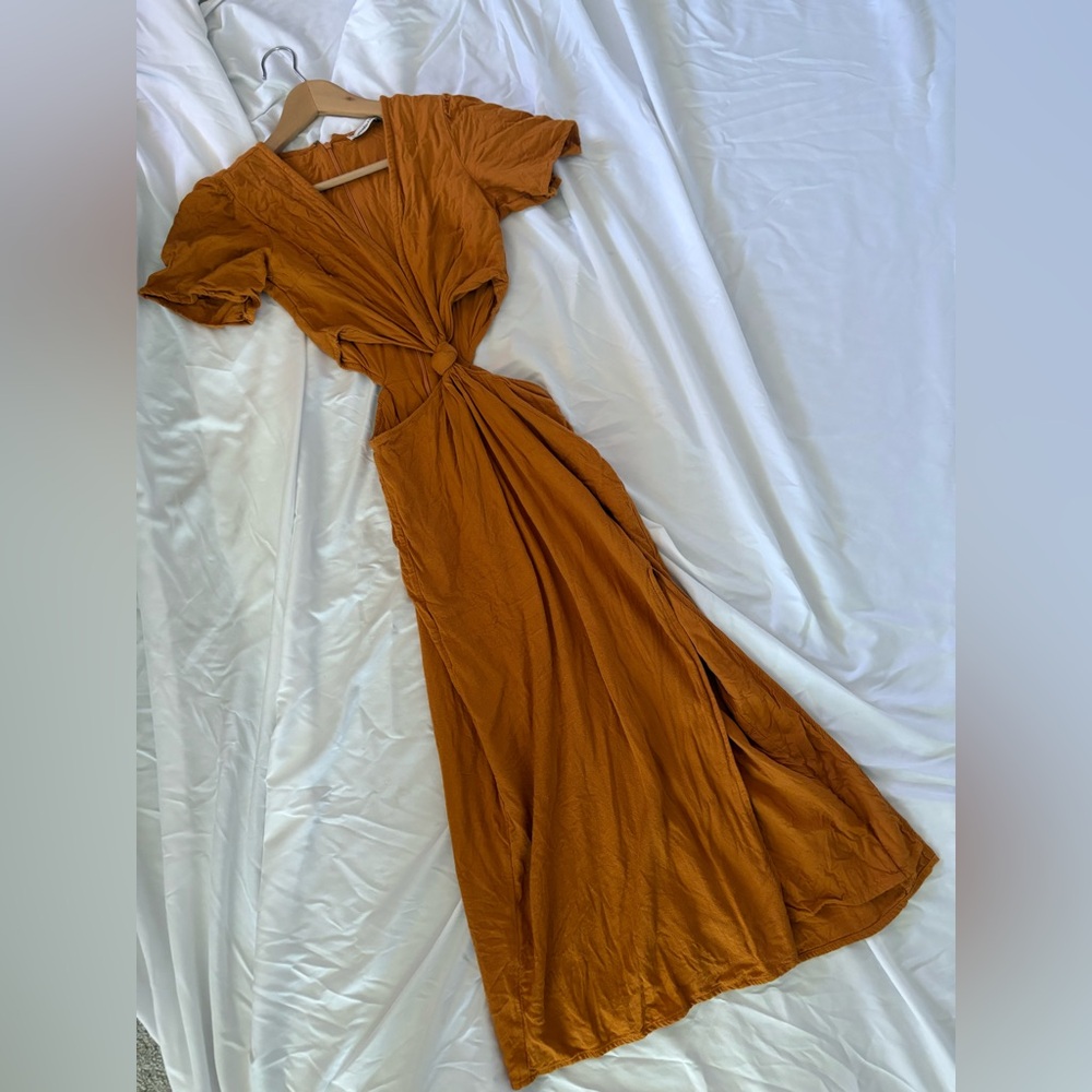 Abercrombie & Fitch Dark Orange Wrap Tie Front Midi Dress